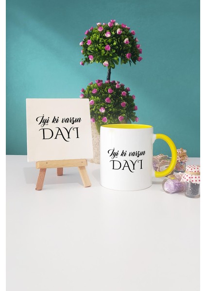 Iyi Ki Varsın Dayı Dayıya Hediye Sarı Kupa Bardak Dekoratif Taş
