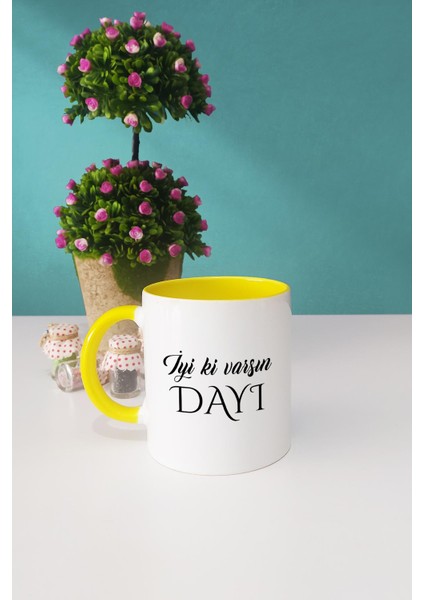 Iyi Ki Varsın Dayı Dayıya Hediye Sarı Kupa Bardak Dekoratif Taş