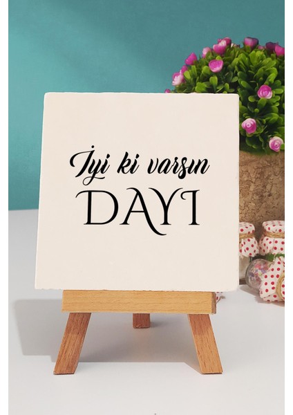 Iyi Ki Varsın Dayı Dayıya Hediye Sarı Kupa Bardak Dekoratif Taş