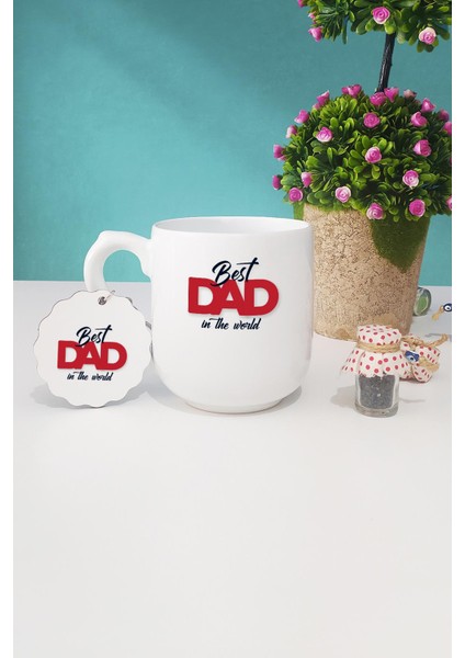 Best Dad In The World Babaya Hediye Oval Kupa Bardak Anahtarlık