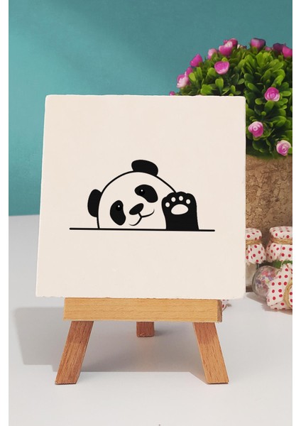 Merhaba Panda Kırmızı Kupa Bardak Dekoratif Taş