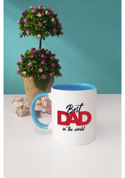 Best Dad In The World Babaya Hediye Mavi Kupa Bardak Kalemlik Anahtarlık