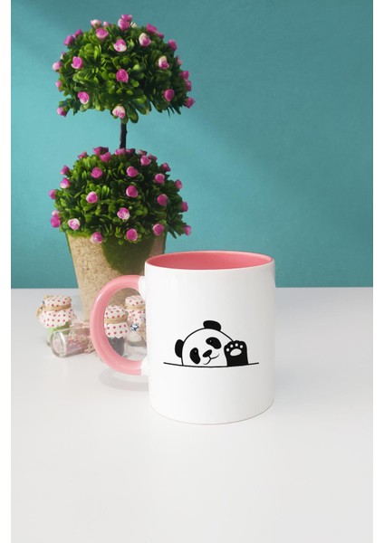 Merhaba Panda Pembe Kupa Bardak Dekoratif Taş Anahtarlık