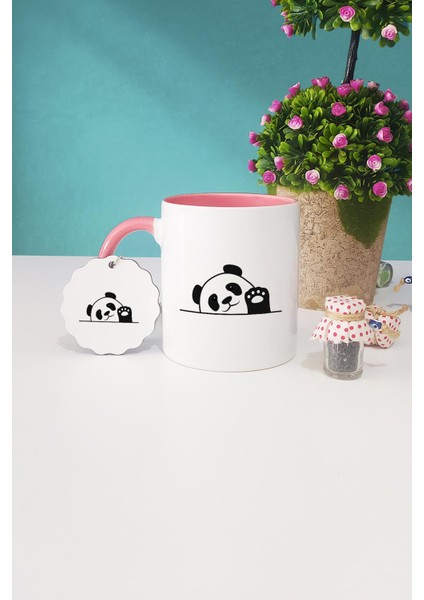 Merhaba Panda Pembe Kupa Bardak Anahtarlık