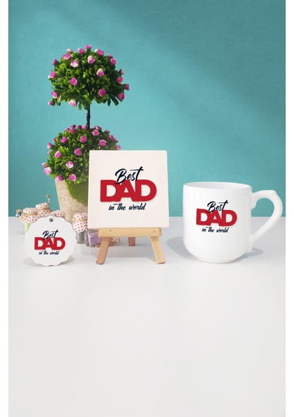 Best Dad In The World Babaya Hediye Oval Kupa Bardak Dekoratif Taş Anahtarlık