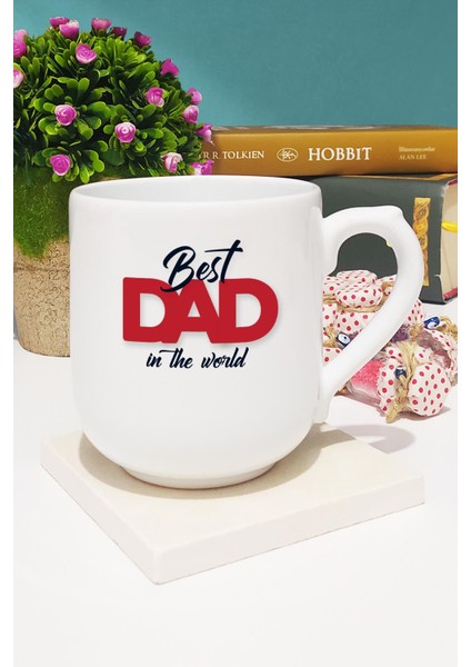 Best Dad In The World Babaya Hediye Oval Kupa Bardak Dekoratif Taş Anahtarlık
