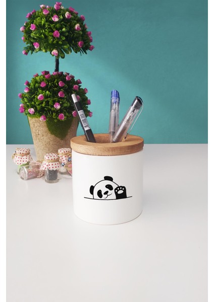 Merhaba Panda Kırmızı Kupa Bardak Kalemlik Anahtarlık