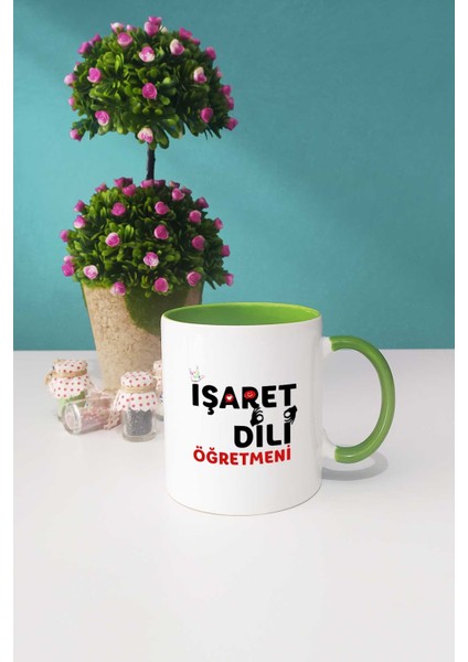 Işaret Dili Öğretmeni Hediye Yeşil Kupa Bardak Kalemlik modelleri