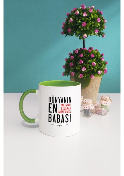 Babalar Günü Hediyesi Yeşil Kupa Bardak Dekoratif Taş
