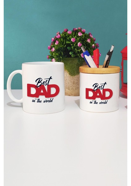 Best Dad In The World Babaya Hediye Kupa Bardak Beyaz ve Kalemlik