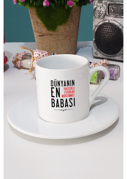 Babalar Günü Hediyesi Türk Kahvesi Fincanı Beyaz ve Kalemlik
