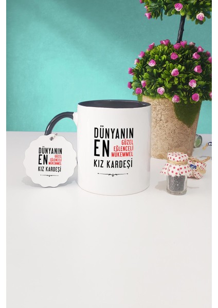 Kız Kardeşe Hediye Siyah Kupa Bardak Anahtarlık