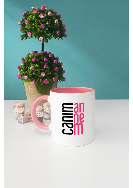 Anneye Hediye Canım Annem Pembe Kupa Bardak Kalemlik Anahtarlık