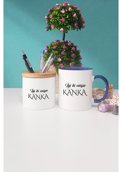 Iyi Ki Varsın Kanka Kankaya Hediye Lacivert Kupa Bardak Kalemlik