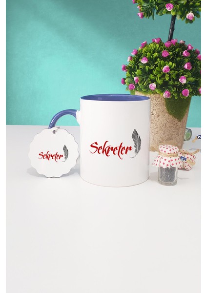 Sekretere Hediye Sekreter Lacivert Kupa Bardak Anahtarlık