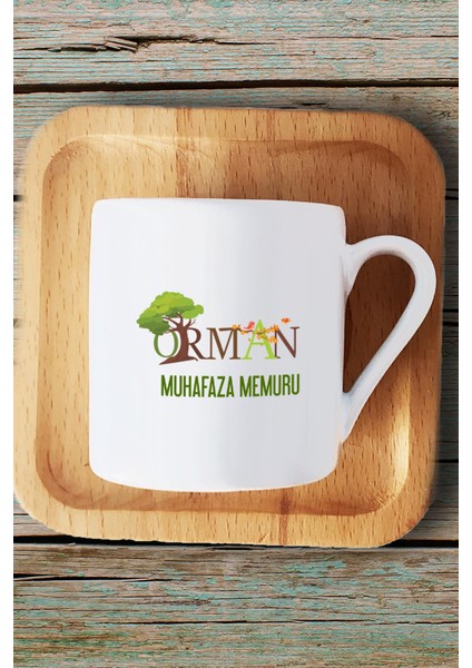 Orman Muhafaza Memuru Türk Kahvesi Fincanı Ahşap Altlıklı ve Kalemlik