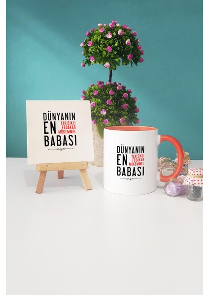 Babalar Günü Hediyesi Turuncu Kupa Bardak Dekoratif Taş