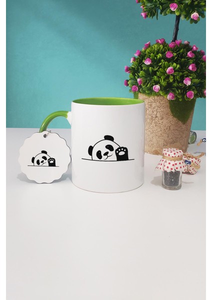 Merhaba Panda Yeşil Kupa Bardak Anahtarlık