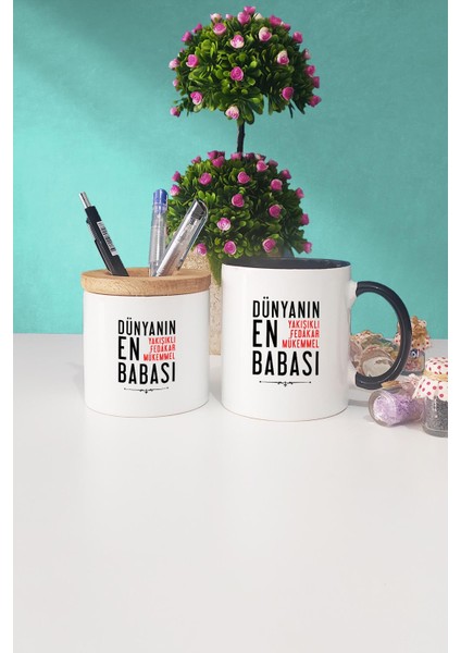 Babalar Günü Hediyesi Siyah Kupa Bardak Kalemlik