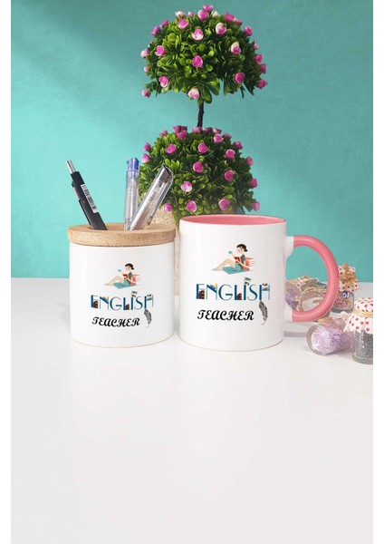 Ingilizce Öğretmeni Pembe Kupa Bardak Kalemlik