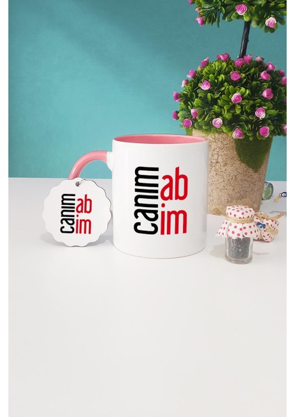 Abiye Hediye Canım Abim Pembe Kupa Bardak Anahtarlık