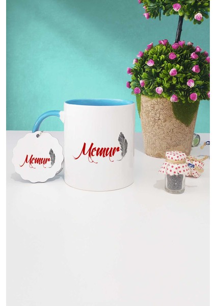 Memur Hediye Mavi Kupa Bardak Anahtarlık