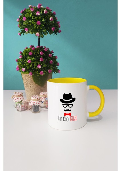 En Cool Baba Babaya Hediye Sarı Kupa Bardak Kalemlik Anahtarlık