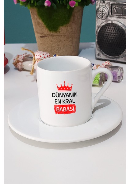 Babaya Hediye Babalar Günü Hediyesi Türk Kahvesi Fincanı Beyaz ve Anahtarlık