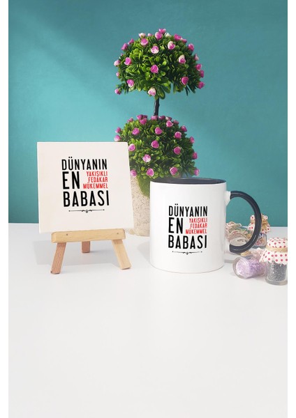 Babalar Günü Hediyesi Siyah Kupa Bardak Dekoratif Taş