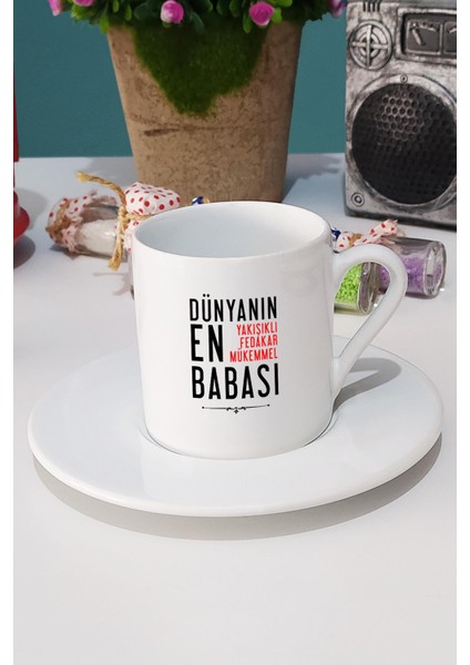 Babalar Günü Hediyesi Türk Kahvesi Fincanı Beyaz ve Anahtarlık
