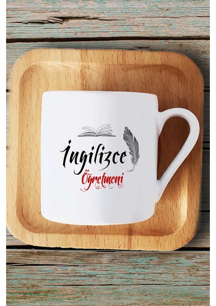 Ingilizce Öğretmeni Hediye Türk Kahvesi Fincanı Ahşap Altlıklı ve Kalemlik fırsatları