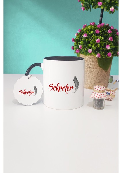 Sekretere Hediye Sekreter Siyah Kupa Bardak Anahtarlık