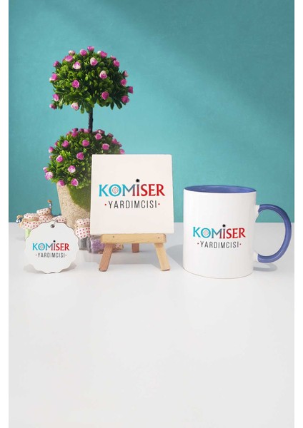 Komiser Yardımcısı Hediye Lacivert Kupa Bardak Dekoratif Taş Anahtarlık