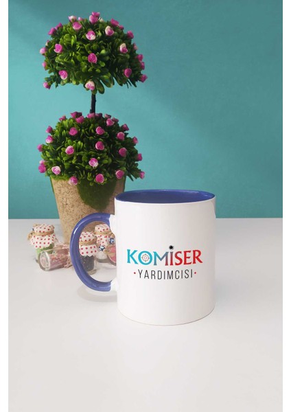 Komiser Yardımcısı Hediye Lacivert Kupa Bardak Dekoratif Taş Anahtarlık
