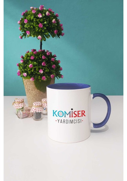 Komiser Yardımcısı Hediye Lacivert Kupa Bardak Dekoratif Taş Anahtarlık