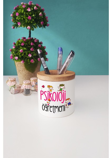 Psikoloji Öğretmeni Hediye Türk Kahvesi Fincanı Ahşap Altlıklı ve Kalemlik fiyatları