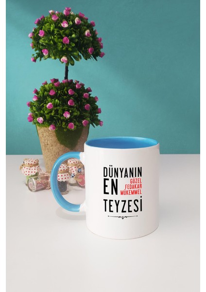 Teyzeye Hediye Mavi Kupa Bardak Anahtarlık