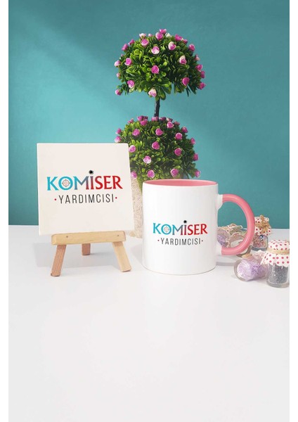Komiser Yardımcısı Hediye Pembe Kupa Bardak Dekoratif Taş