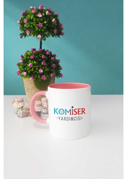 Komiser Yardımcısı Hediye Pembe Kupa Bardak Dekoratif Taş