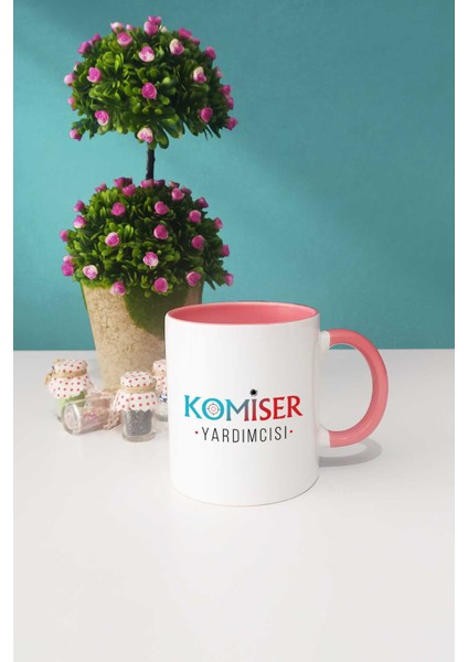 Komiser Yardımcısı Hediye Pembe Kupa Bardak Dekoratif Taş