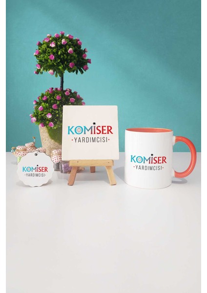 Komiser Yardımcısı Hediye Turuncu Kupa Bardak Dekoratif Taş Anahtarlık
