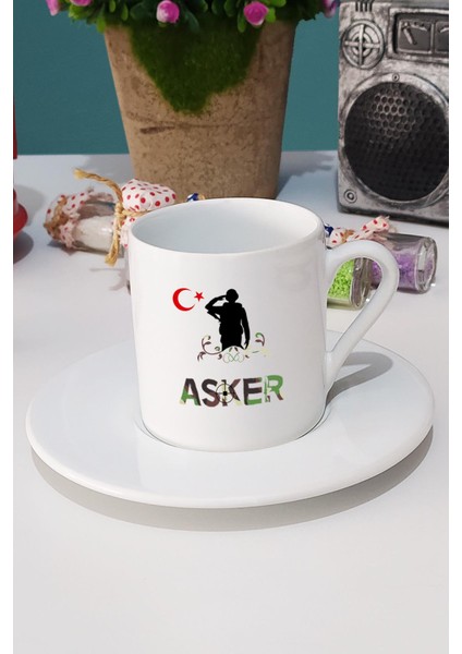 Asker Türk Kahvesi Fincanı Beyaz ve Kalemlik modelleri