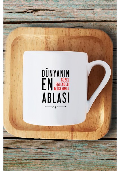 Ablaya Hediye Türk Kahvesi Fincanı Ahşap Altlıklı ve Anahtarlık