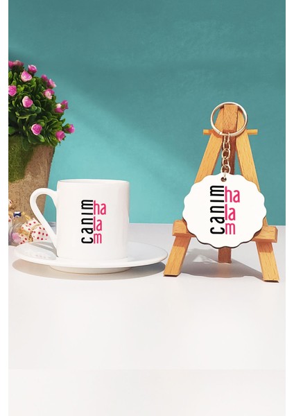 Halaya Hediye Canım Halam Türk Kahvesi Fincanı Beyaz ve Anahtarlık