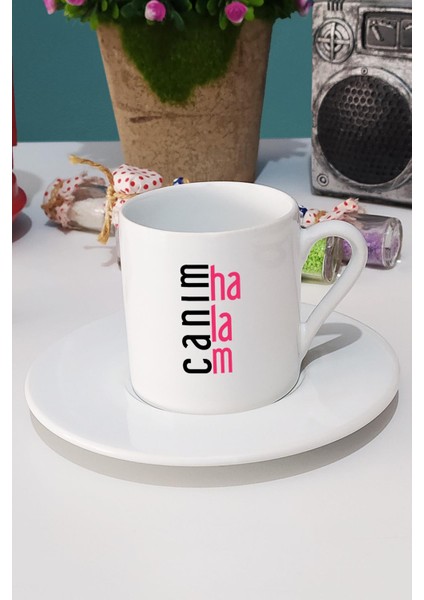 Halaya Hediye Canım Halam Türk Kahvesi Fincanı Beyaz ve Anahtarlık modelleri