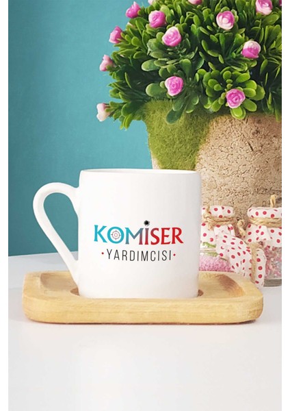 Komiser Yardımcısı Hediye Türk Kahvesi Fincanı Ahşap Altlıklı ve Kalemlik modelleri