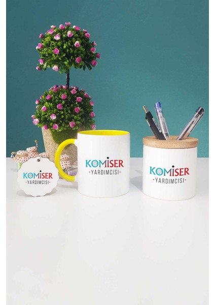Komiser Yardımcısı Hediye Sarı Kupa Bardak Kalemlik Anahtarlık