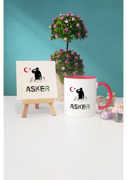 Asker Kırmızı Kupa Bardak Dekoratif Taş