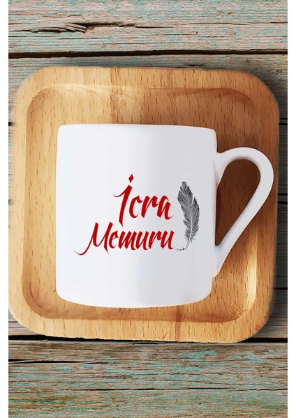 Icra Memuru Hediye Türk Kahvesi Fincanı Ahşap Altlıklı ve Kalemlik