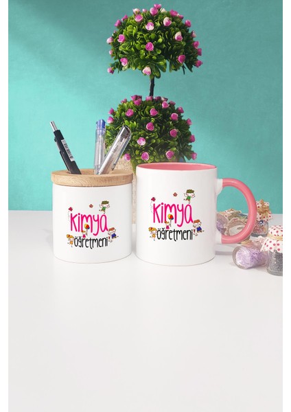 Kimya Öğretmeni Hediye Pembe Kupa Bardak Kalemlik